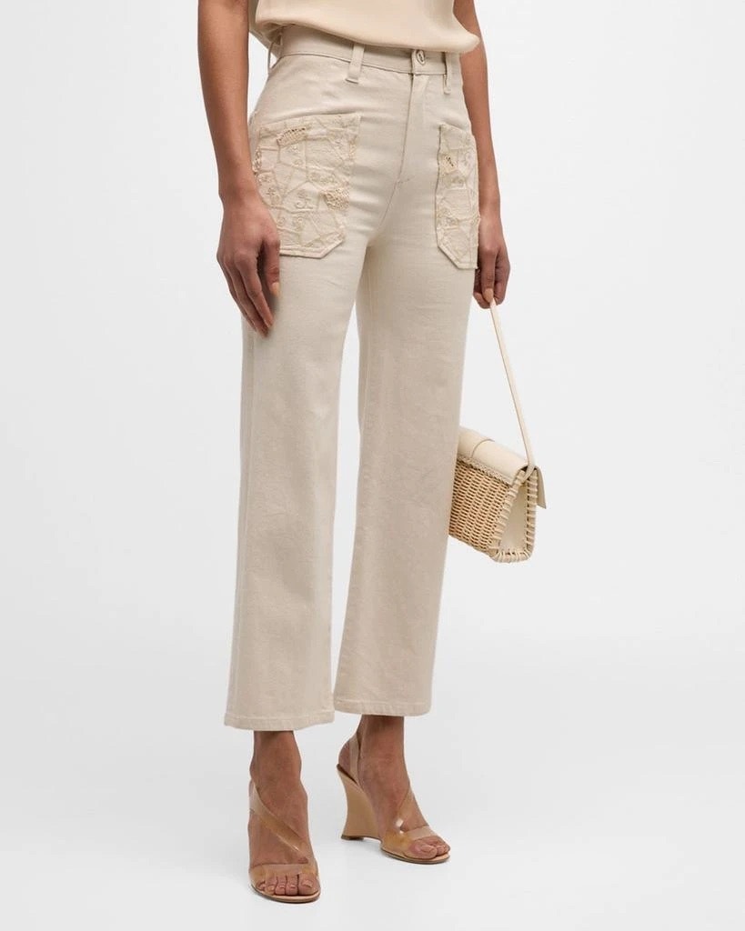 Ramy Brook Talia High Rise Straight Leg Embroidered Jeans
